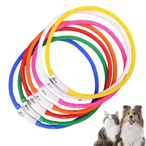 Cuttable Silicone Glow in the Dark Pet Luminous Collar for Small Large Dogs Waterproof Light Up Rainbow LED Cat Walking Collar