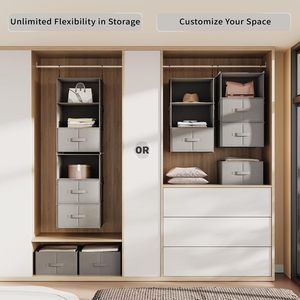 6 Tier Hanging Closet Organizer With Drawers And Pockets For Bedroom Clothing Storage Rectangular <b>Hook</b> Type Non Woven Fabric - Product Image 4
