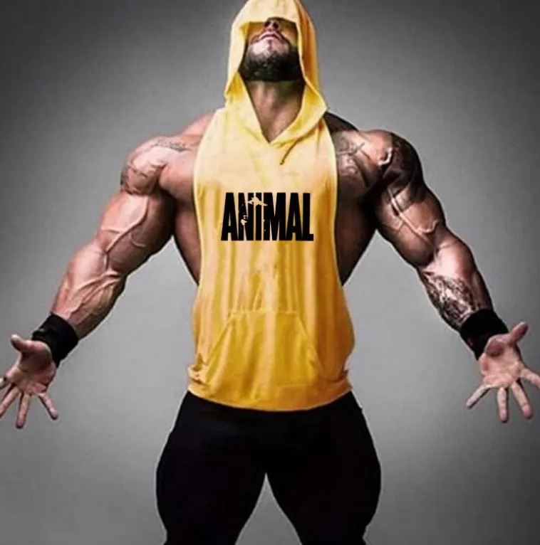 Custom Cotton Mens breathable Hooded Sleeveless Vest Gym Fitness Stringers Black Bodybuilding Muscle Tank Top