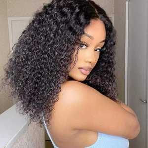 Peluca de Cabello Natural Indio para Mujer, con Cabello de Bebé, Parte Media, Ondas de Agua, Cabello Virgen Brasileño Rizado, <span class=keywords><strong>Pelucas</strong></span> con Frente de Encaje, Color Negro, Transparente - Product Image 5