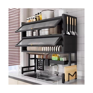 Multifunctional Double-Layer Carbon Steel <b>Kitchen</b> <b>Storage</b> Sink Dish <b>Rack</b> Punch-Free Dustproof Countertop Draining Door Holder - Product Image 1