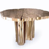 Boca Do Lobo Maßgefertigtes Modernes Edelstahl Gold Baumstumpf Esstisch-Set Unregelmäßige Metallmöbel für Villa Esszimmer