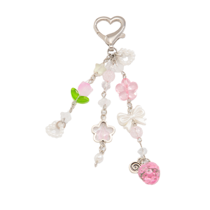 Porte-clés mousqueton, breloque de sac et chaîne de téléphone portable en PVC, style Y2K esthétique anime, motifs nœud, fleur, cœur, fraise, tulipe, pour décoration - Product Image 1