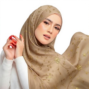 Nuevo Pañuelo Turbante de Malasia de Chifón de Poliéster de Color Liso con Seda Brillante y Lentejuelas Bordadas, Cálido para las Cuatro Estaciones - Product Image 3