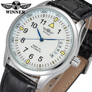 Montre classique en cuir noir pour hommes, boîtier de montre-bracelet automatique avec bracelet blanc et verre personnalisé - Product Image 1