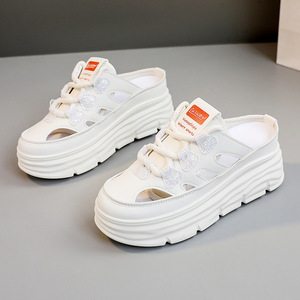 W3650 Mules pour femmes Été 2024, blanches, ajourées, à semelle épaisse, respirantes, style décontracté, sandales robustes, taille adulte, 3cm 5cm - Product Image 2