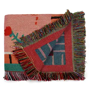 MU Low moq tapiz barato Boho manta personalizada algodón poliéster tapiz personalizado manta tejida con borla