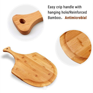 Plateau à pizza en bambou 43 cm, planche à découper en bois massif avec poignée, pour usage en cuisine, plateau de table durable - Product Image 4