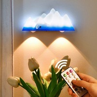 Lampu Dinding Sensor Gerak Gunung Salju Minimalis Modern, Lampu Malam Magnetik dengan Remote Control untuk Koridor dan Lorong