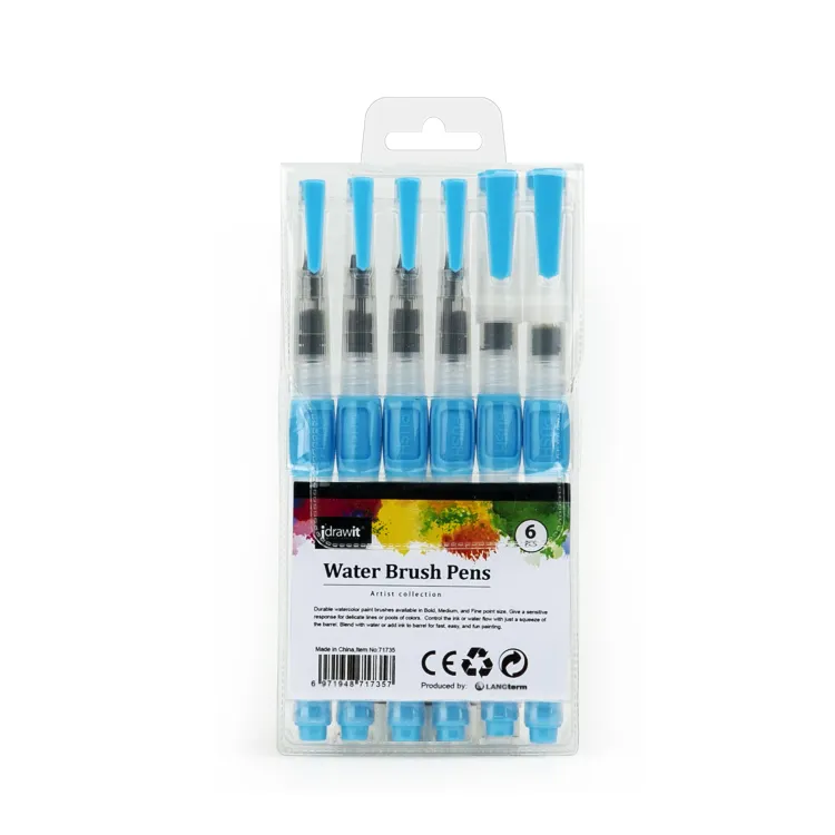 Customized 6 Pcs Transparent Color Refillable Water Brush Pens