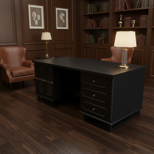 Escritorio <span class=keywords><strong>Ejecutivo</strong></span> de Madera Negra de Lujo, Escritorio de Oficina Moderno de Mediados de Siglo con Puertas de Vidrio Acanalado - Product Image 3