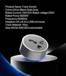 取り外し可能な電源ソケットトラックレールシステム、オフィス、デスク、家庭用キッチン向けのユニバーサル3穴トラックソケット - Product Image 2