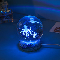 3D Lasergeschnitzte Kunst Kristallkugel Quallen Delfin Seestern Wal Muschel USB LED Nachtlicht Zuhause Schlafzimmer Dekorative Tischlampe
