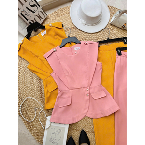 Ensemble de vêtements pour femmes avec haut asymétrique à volants et pantalon large, jupes pour femmes, style décontracté, Vietnam - Product Image 4