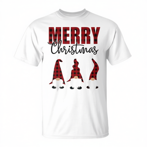 Camiseta a cuadros con diseño de gnomos de Navidad, camisa blanca unisex para adultos - Product Image 2