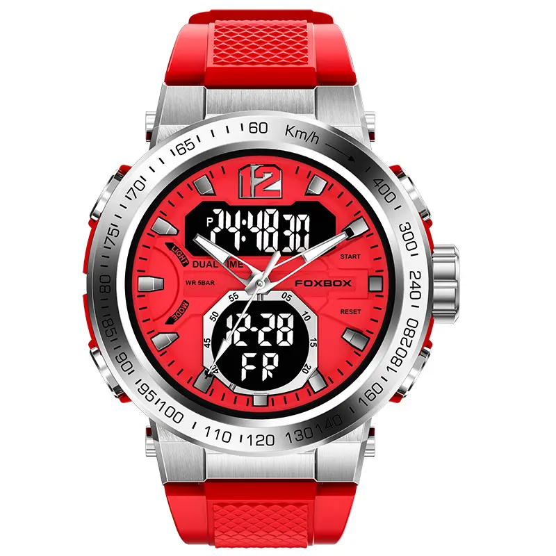 ساعة للرجال من أفضل العلامات التجارية FOXBOX 0045 بشعار مخصص ساعة إلكترونية رياضية فاخرة مزودة بتوقيت ساعة طلابية مضيئة بشاشة عرض مزدوجة