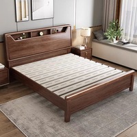 Lit haut en bois massif couleur noyer avec rangement intégré, options lit double 1,8 m et lit simple 1,5 m