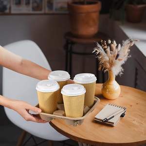 biologisch abbaubare Packung 4 Tassen Einweg-Kaffeepod Pulpefaser Getränk-Tablett für heiße und kalte Getränke, Getränkehalter zum mitnehmen - Product Image 6