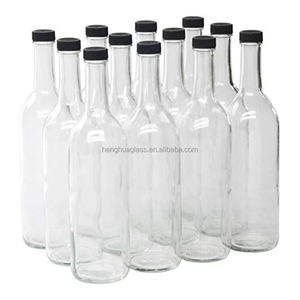 Botellas de Vidrio para <span class=keywords><strong>Coquito</strong></span> de 750 ml, 25 oz, 75 cl, Redondas, Transparentes, de Vidrio Flint, para Licores, Ron, Bebidas Espirituosas, con Tapa de Plástico - Product Image 1