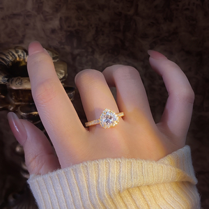 Foxi 1CT Hình Trái Tim Moissanite Kim Cương Nhẫn 18K Vàng Tấm Halo Engagement <span class=keywords><strong>Ring</strong></span> 925 Sterling Silver Moissanite Nhẫn Cưới - Product Image 5