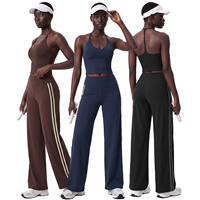 Nouveaux ensembles de yoga et fitness 2 pièces pour femmes, avec soutien-gorge de yoga à maintien élevé à rayures color-block et lignes contrastées, séchage rapide, tenue de sport