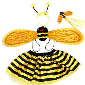 Conjunto de falda de abeja mariposa para niñas, 4 Uds., con <span class=keywords><strong>1</strong></span> par de alas, antena, diadema, vestido a rayas y varita, disfraz de Halloween para niñas - Product Image 2