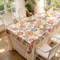 Nappe carrée imperméable personnalisable en polyester jacquard floral vintage, style Monet, tissu décoratif tissé bordeaux