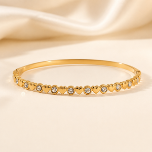 Pulsera de tenis de acero inoxidable chapada en oro de 18 quilates para mujer, con diseño de corazón de circonita, con cierre, estilo moderno y romántico, para fiesta, semimontura - Product Image 3