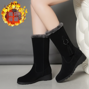 Stivali invernali lunghi da donna con cerniera laterale con bocca Mao Mao fodera in pile con scarponi da neve in pelliccia - Product Image 1