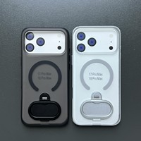 Pudun Coque de téléphone magnétique anti-chute mate avec support anneau pliable à 3 volets pour iPhone 18 17 16