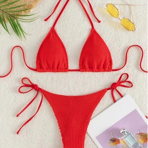Maillot de bain triangle 2 pièces simple pour femme, motif personnalisé avec soutien-gorge push-up, couleur unie, tenue de plage - Product Image 4
