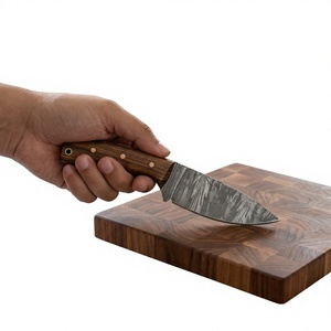 Cuchillo de acampada de hoja fija con punta de caída de acero de Damasco y mango de madera de 20 cm, cuchillo de supervivencia para exteriores DIY - Product Image 3