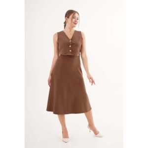 Ensemble court en daim suédé marron de qualité supérieure pour femme, taille XS, 2 pièces (haut et jupe-veste) pour l'été – Vente en gros - Product Image 3