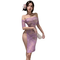 Robe de nuit élégante style Cheongsam à une épaule en dentelle, douce, respirante et agréable pour la peau, grande taille – Offre Spéciale