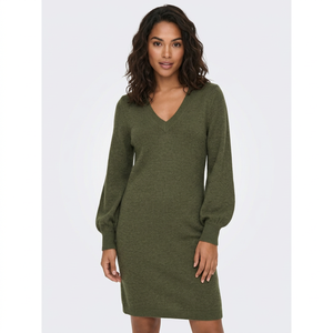 Robe pull décontractée anti-rides à col en V, moulante et unie (pour le traitement des tissus et la catégorie des vêtements) - Product Image 1
