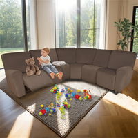 Housse de canapé d'angle en velours marron pour animaux de compagnie, 5 places, élastique, imperméable, lavable, antidérapante, 360 degrés