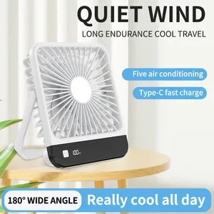 2024 Portable Mini USB LED Display Desk Fan Custom Logo Rechargeable Travel Fan Cooling Features Small Size Electric Battery
