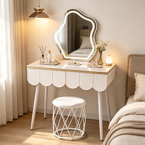 Modern Makeup Vanity <b>With</b> Lighted Mirror <b>Storage</b> Drawers Bedroom <b>Dressing</b> <b>Table</b> <b>With</b> Stool - Product Image 4