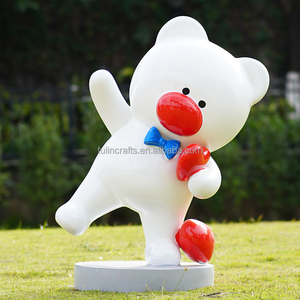 Sculpture de banc en fibre de verre grandeur nature en forme de cœur, statue d'ours en résine de dessin animé pour la décoration artistique extérieure des centres commerciaux et des paysages - Product Image 4