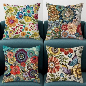 Housse de coussin rectangulaire en lin tissé de style bohème avec motif floral et <span class=keywords><strong>papillon</strong></span> pour la maison et l'hôtellerie - Product Image 1