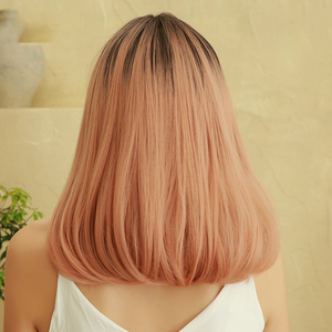 OEM/ODM สีน้ำตาลเข้มสีเหลืองอำพันสีชมพูกลางผมตรงกับวิกผมผู้หญิงธรรมชาติเล่นบทบาท/ผมสังเคราะห์ทุกวัน - Product Image 4