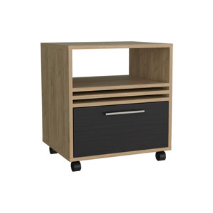 Comodino Vance da 20 pollici con un cassetto e ruote, mobile per camera da letto, in rovere naturale - Product Image 2