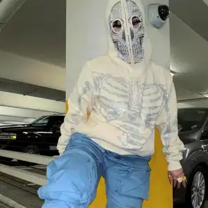 Man Clothing Rhinestone Skeleton full zip Oversized Sweatshirts Goth Zip Up Hoodies Grunge Hooded Jacket Streetwear Coat