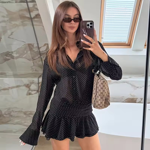 Nuevo Vestido Casual de Verano para Mujer, Cuello Polo, Sexy, con Estampado de Puntos Ondulados, Costuras de Gasa, Vestido Laminado con Diseño de Capullo - Product Image 3