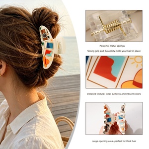 Pince à cheveux en acétate tendance pour l'été et les vacances à la plage, motif <span class=keywords><strong>phare</strong></span>, voilier et surf, taille moyenne, pour femme - Product Image 2