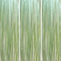 Packs de rideaux à franges vert sauge, toile de fond en guirlandes métalliques vert clair scintillantes, décorations de fête pour la Saint-Valentin