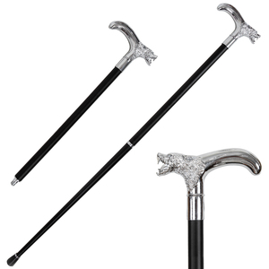 Canne de marche décorative gothique en métal avec tête de loup blanc-argent, accessoire de costume pour cosplay, cadeau, vente en gros - Product Image 1