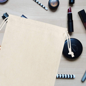 Grande borsa con coulisse in tessuto di mussola 100% organico naturale stampata su misura piccola borsa in mussola di cotone sfuso con Logo - Product Image 5