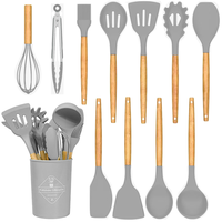 Poignée en bois antiadhésive accessoires de cuisine outils de cuisine ustensiles de cuisine en Silicone ensembles d'ustensiles de cuisine avec Logo