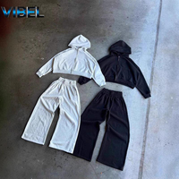 Ensemble de survêtement décontracté pour homme en molleton bouclette de coton épais, coupe ample, comprenant un sweat à capuche court zippé et un pantalon de jogging